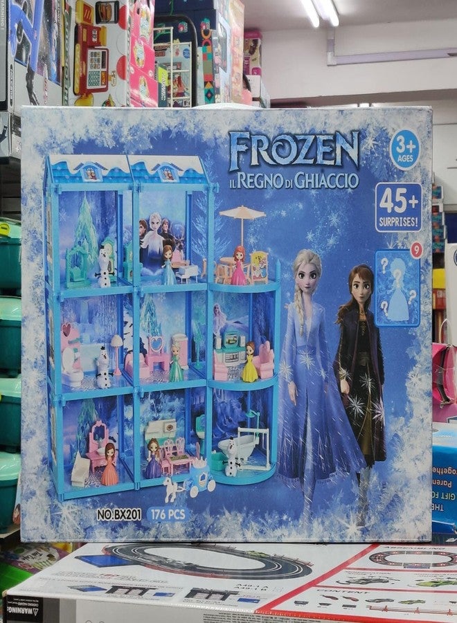 EXOMOON بيت الدمى فروزن من إكسومون | مجموعة لعب من 179 قطعة | بيت دمى للبنات | مجموعة لعب مع إكسسوارات | دمى مع أثاث | مجموعة لعب الأدوار | مناسب للأعمار من 3 إلى 8 سنوات - Image 5